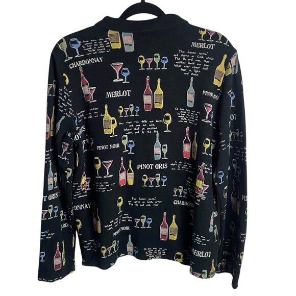 Jess & Jane Size Large Full Zip Collared Sweatshirt Black Wine Print Rhinestone - Picture 3 of 6